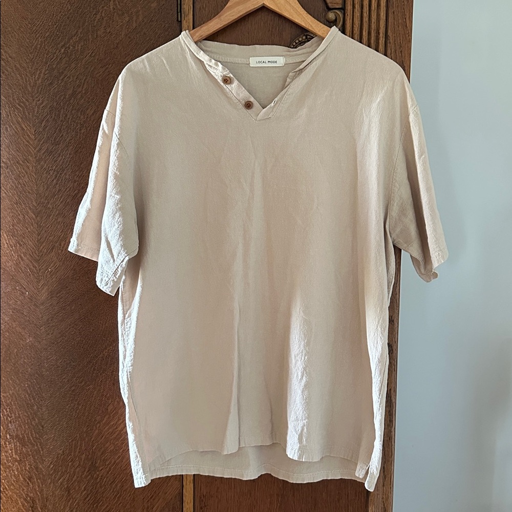 Local Mode Short Sleeve Button Up Casual Shirt layering collared Large